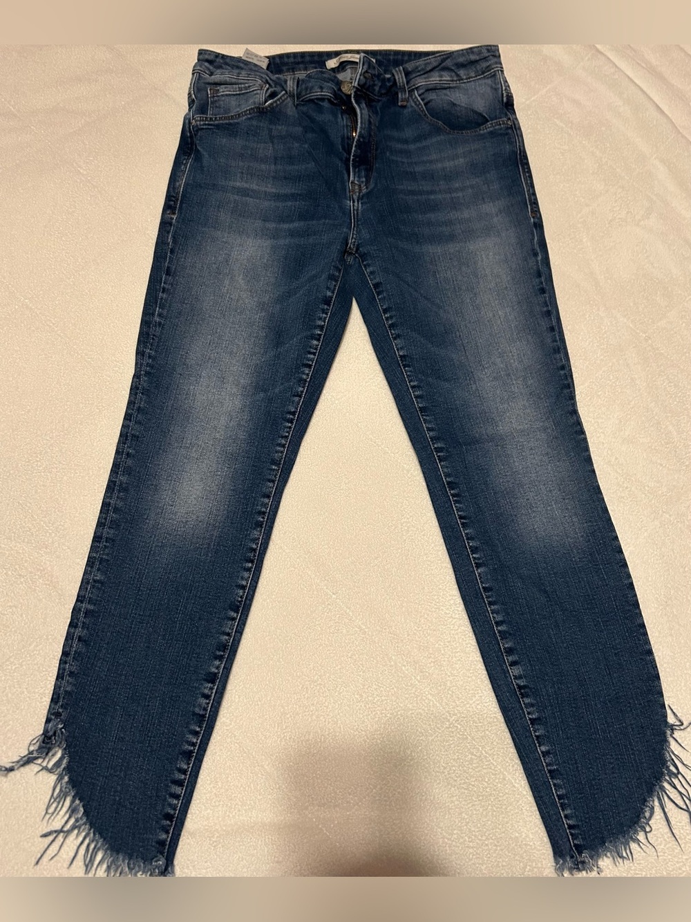 Mavi Dark Blue Washed High Rise Tess Skinny Fringe Hem Jeans